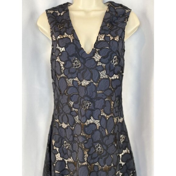 Zara Woman Navy Blue Lace V-Neck Midi Dress $98 - Picture 5 of 14